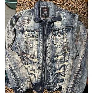 Jordan Craig Legacy Collection Men's Distressed Grafiti Denim Jean Jacket, 2XL